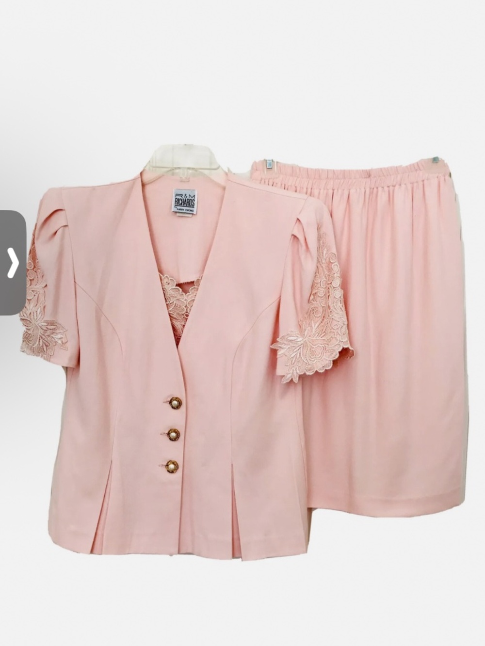 R & M Richards By Karen Kwong Vintage Womens 10P Pink 2 Piece Jacket & Skirt Set